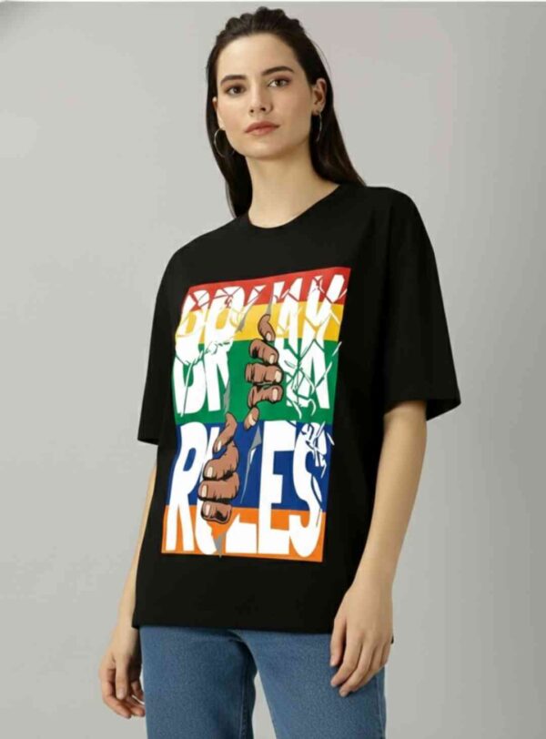 Women Printed Round Neck Drop-Shoulder Sleeves Oversized T-shirt